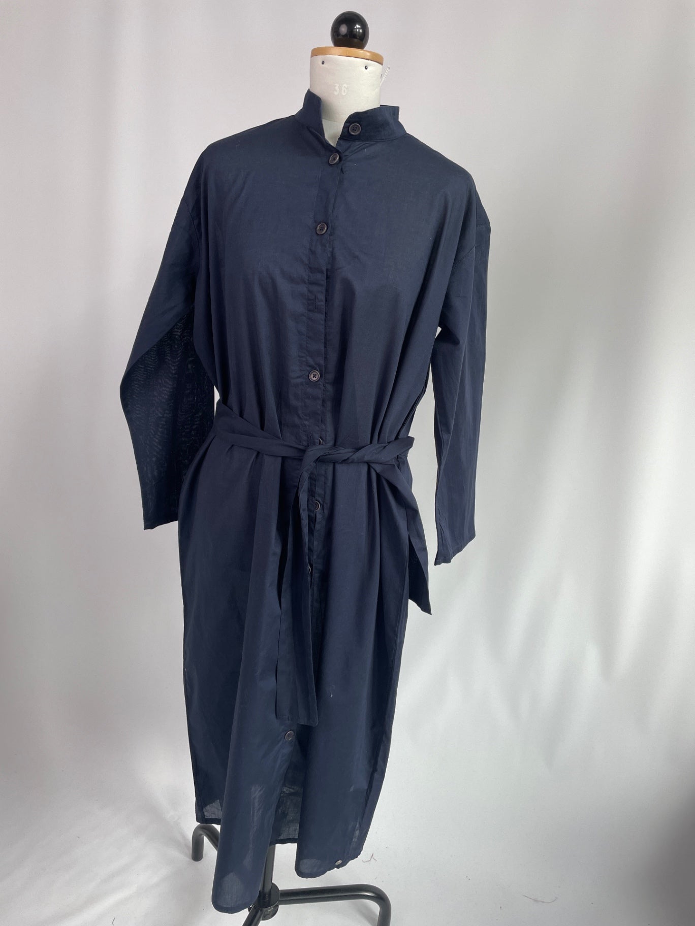 Briana | langärmliges Blusenkleid | Baumwolle | dunkelblau | Größe L | Second Love