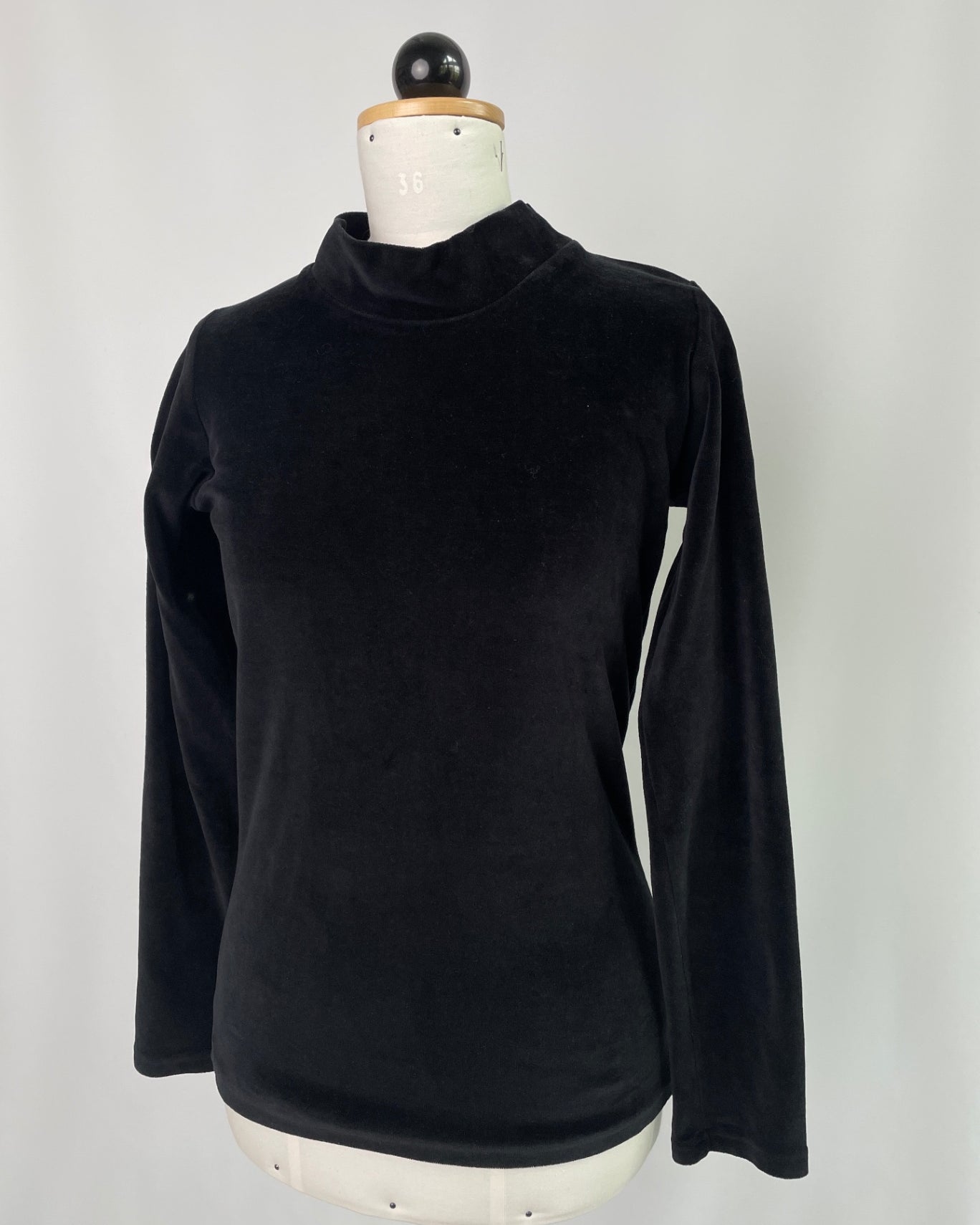 Bina | langärmliges Basicshirt mit Stehkragen | Velvet schwarz | Größe XXS