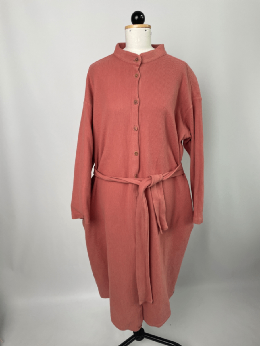 Briana | Langärmliges Blusenkleid | Cordsweat Rosenholz | Größe XXXL mit Taschen | Second Love