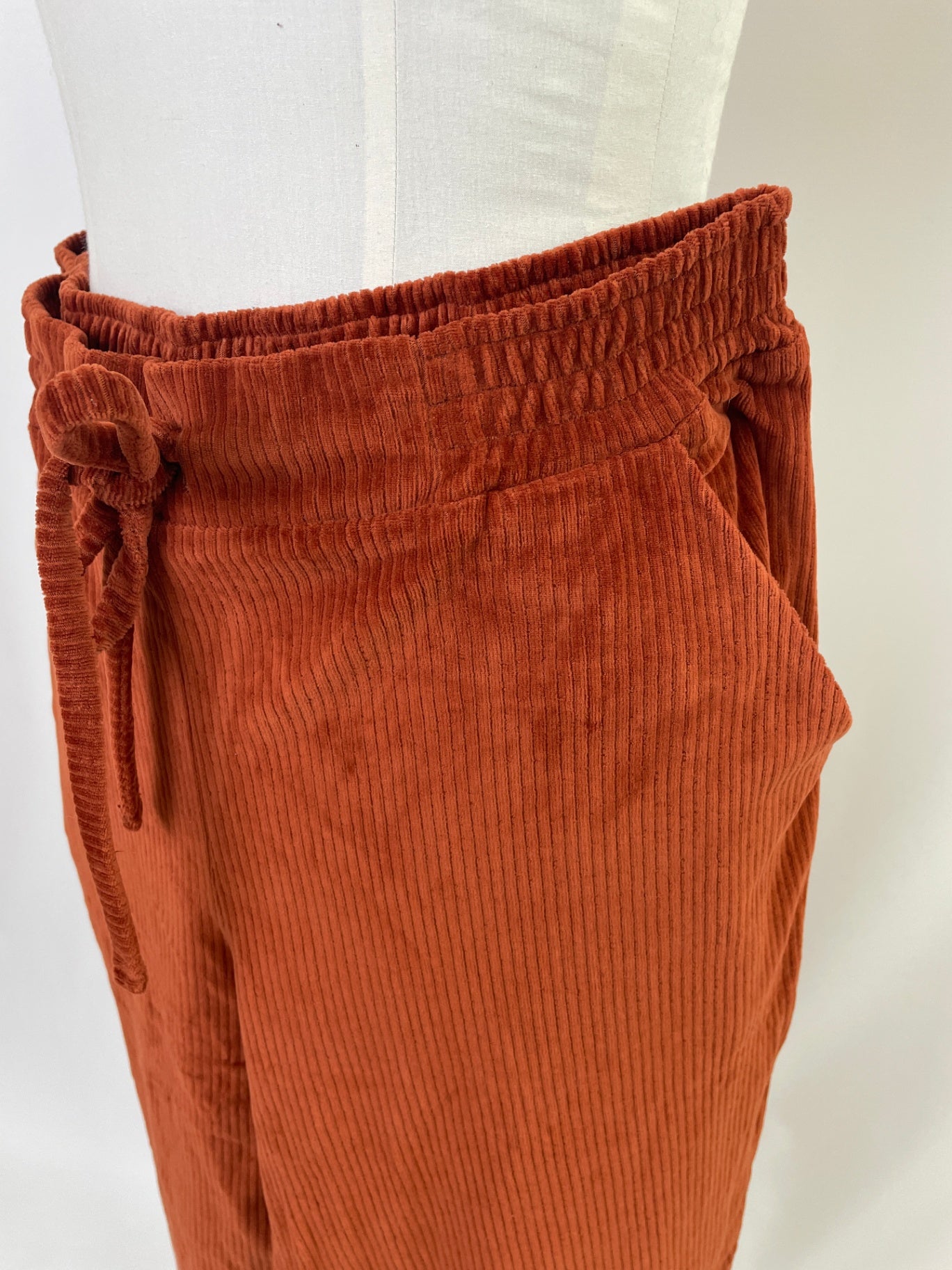 Holly | Hose mit Bindeband & schmalem Bein | Velvet-Cord Rostrot | Größe M | 5 cm kürzer | Second Love