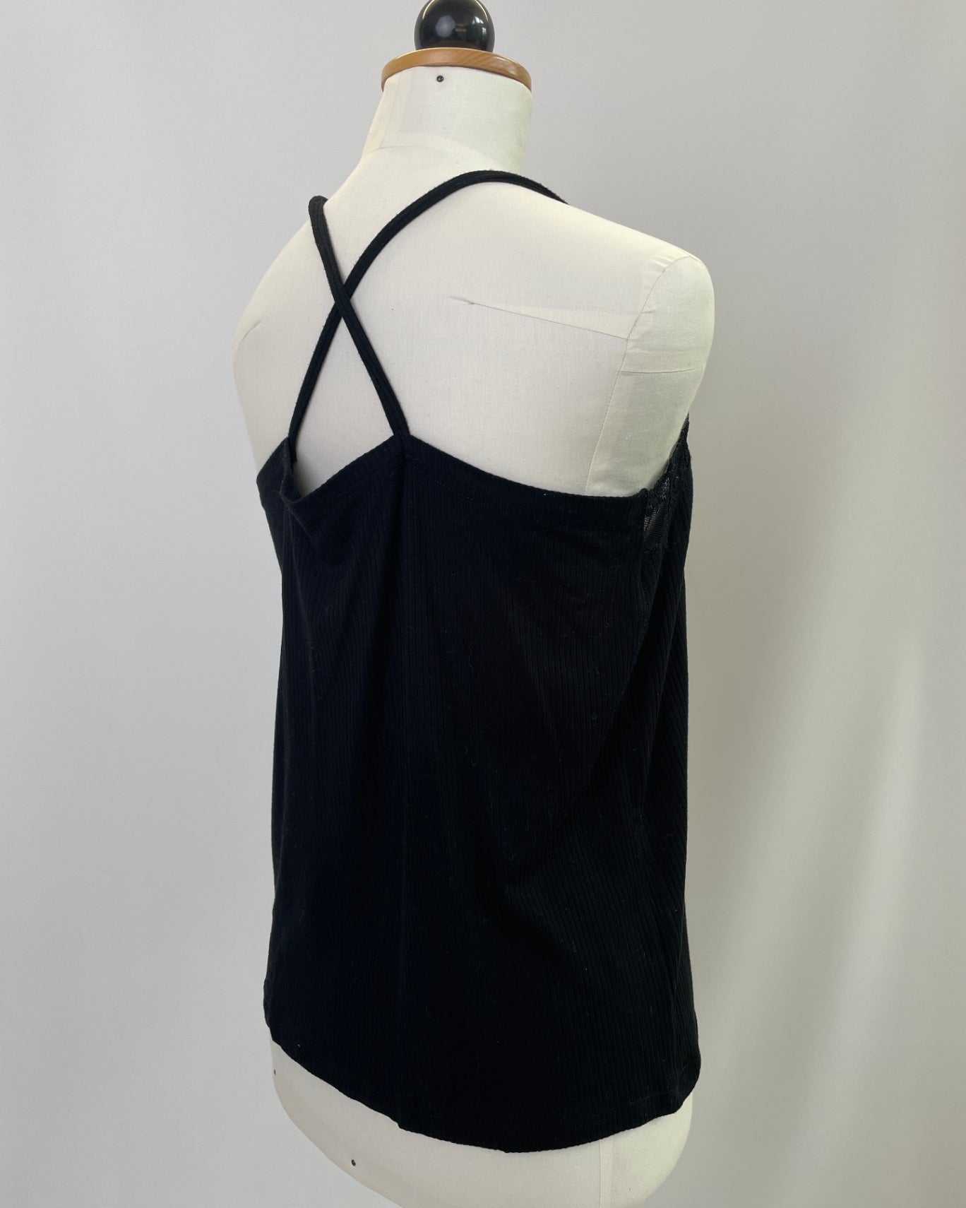 Tina | Trägertop mit Spitze | Rippjersey schwarz | Größe L | Second Love