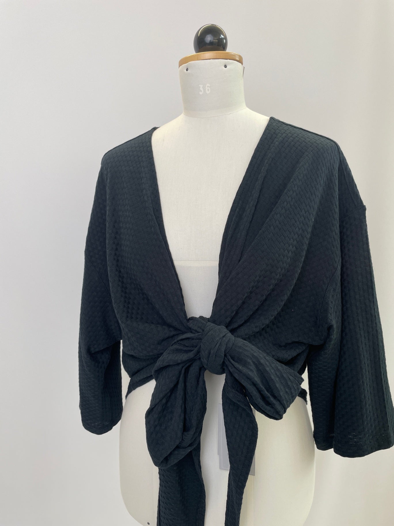 Winja | Wickelbluse | 3/4-Arm | Waffel schwarz | Größe 2 | Second Love