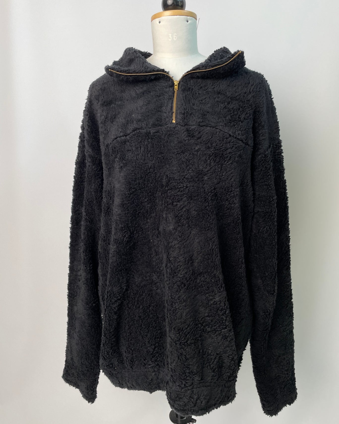 Paul | Lockerer Zipp-Pullover | Limited-Teddy schwarz | Größe L Sonderlänge s. Beschr. | Second Love