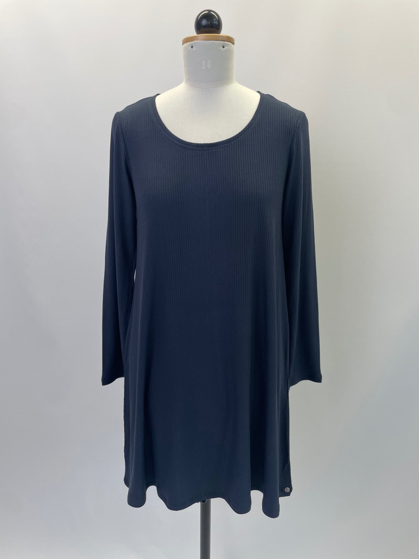 Adam | A-Linienkleid | Rippjersey | Langarm | Dunkelblau |  Größe: S |- 10 cm | Second Love