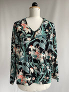 Pullover mit V-Ausschnitt Langarm Tropical Größe XL  | Second Love