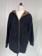 Karl | gefütterte Kapuzenjacke | Velvetcord schwarz & Leo gold | Größe XL +10 cm ohne Gummi | Second Love
