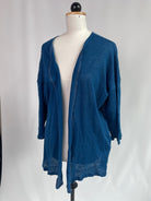 Cora | langärmliger Cardigan | ohne Schlaufen | Leinenjersey | blau | Größe: L | Second Love