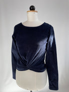Croptop | Velvet-Cord |  lange Ärmel | Farbe: dunkelblau | Größe: S | Second Love