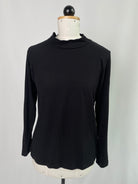 Bina | langärmliges Basicshirt mit Stehkragen | Rippjersey schwarz | Größe XXS | Second Love