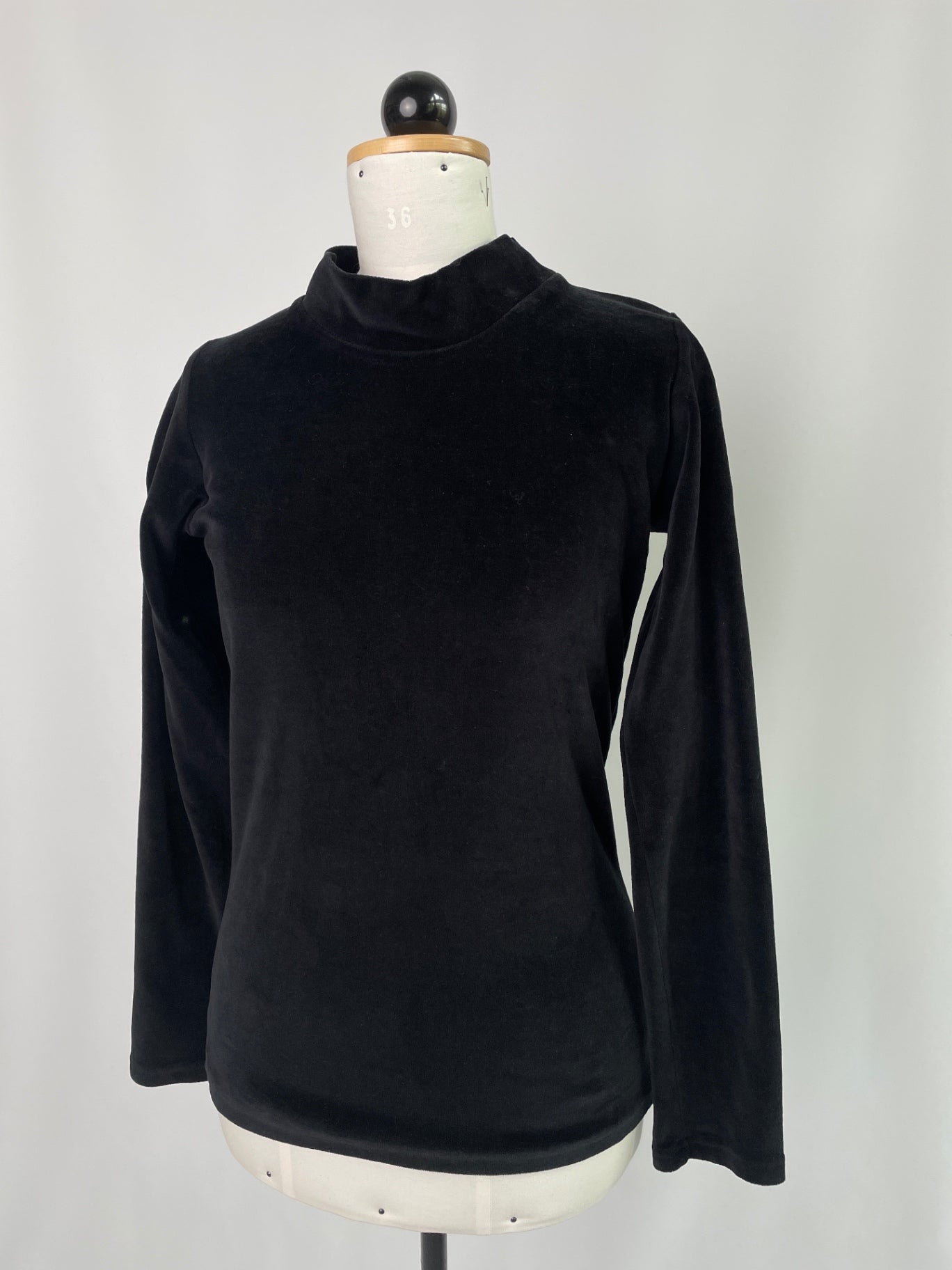 Bina | langärmliges Basicshirt mit Stehkragen | Velvet schwarz | Größe XXS