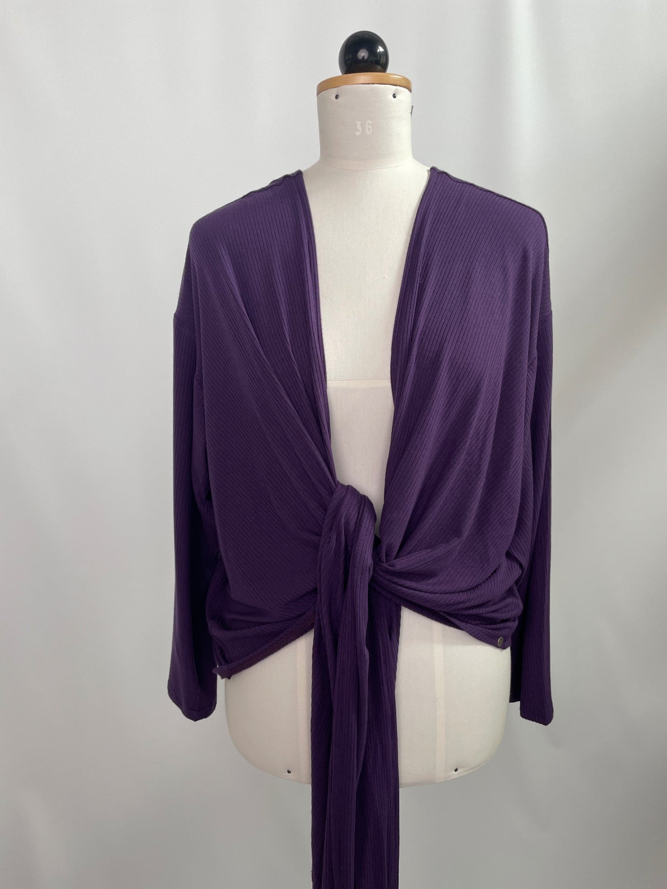 Wickelbluse | langarm | Rippjersey | Lila | Größe: 3 | Second Love
