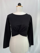 Clara | Langärmliges Croptop mit Knoten | Bio-Baumwolljersey schwarz | Größe M | Second Love