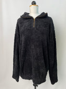 Paul | Lockerer Zipp-Pullover | Limited-Teddy schwarz | Größe L Sonderlänge s. Beschr. | Second Love