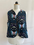 Waltraut | Gefütterte Weste mit Wendereißverschluss | Velvetcord schwarz/Motten | Größe L/XL | Second Love