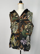 Wilhelm | Lockere Weste mit Zipper | Mit Kapuze | Muster elastisch Plantlover, Kapuze innen Tencelsweat schwarz | Größe S ohne Gummibund | Second Love