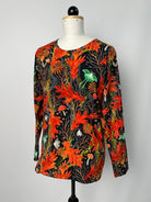 Bina | Enganliegendes Basicshirt | Muster elastisch Herbstblätter (Jersey) | Größe M Ärmel +4cm | Second Love