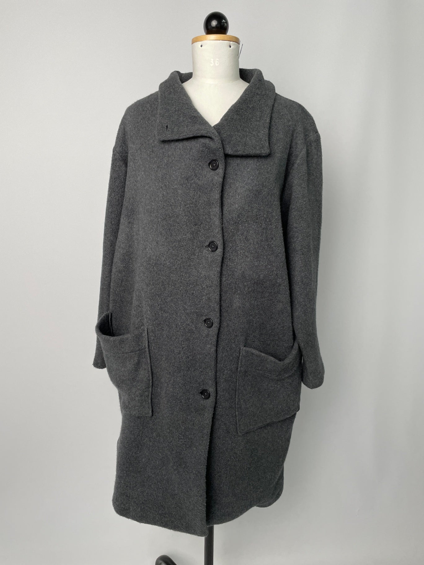 Mantel | 100% Bio-Baumwoll-Fleece dunkelgrau | Größe XS Länge 95cm | Second Love